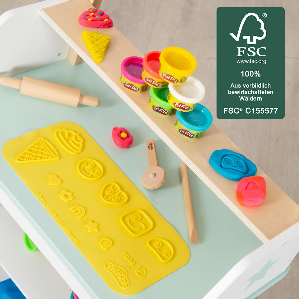 Play-Doh - Kids Starter Set – 3D Creative Mat, FSC Wooden Tools, 6 Kneading Cans