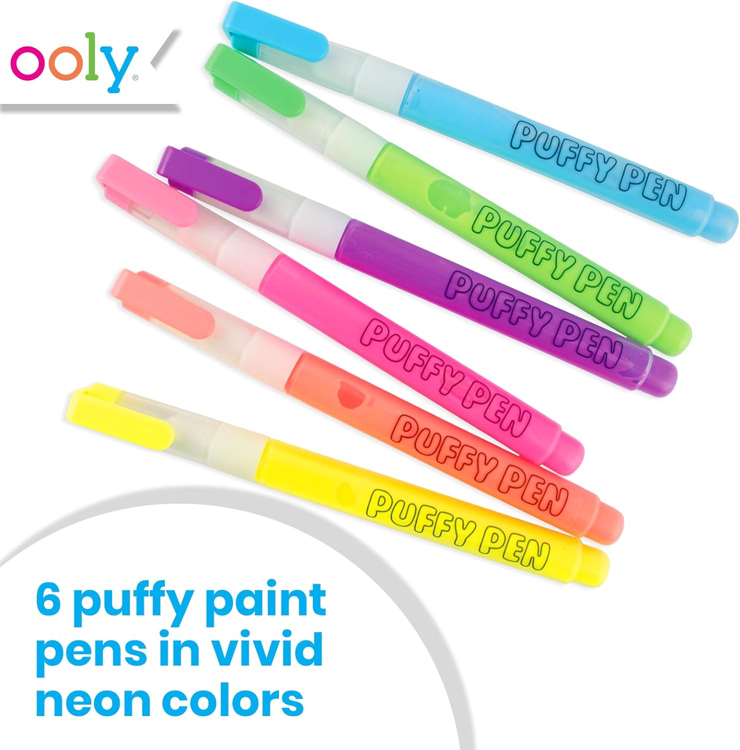 Ooly Magic Puffy Pens, 6 Neon Colors