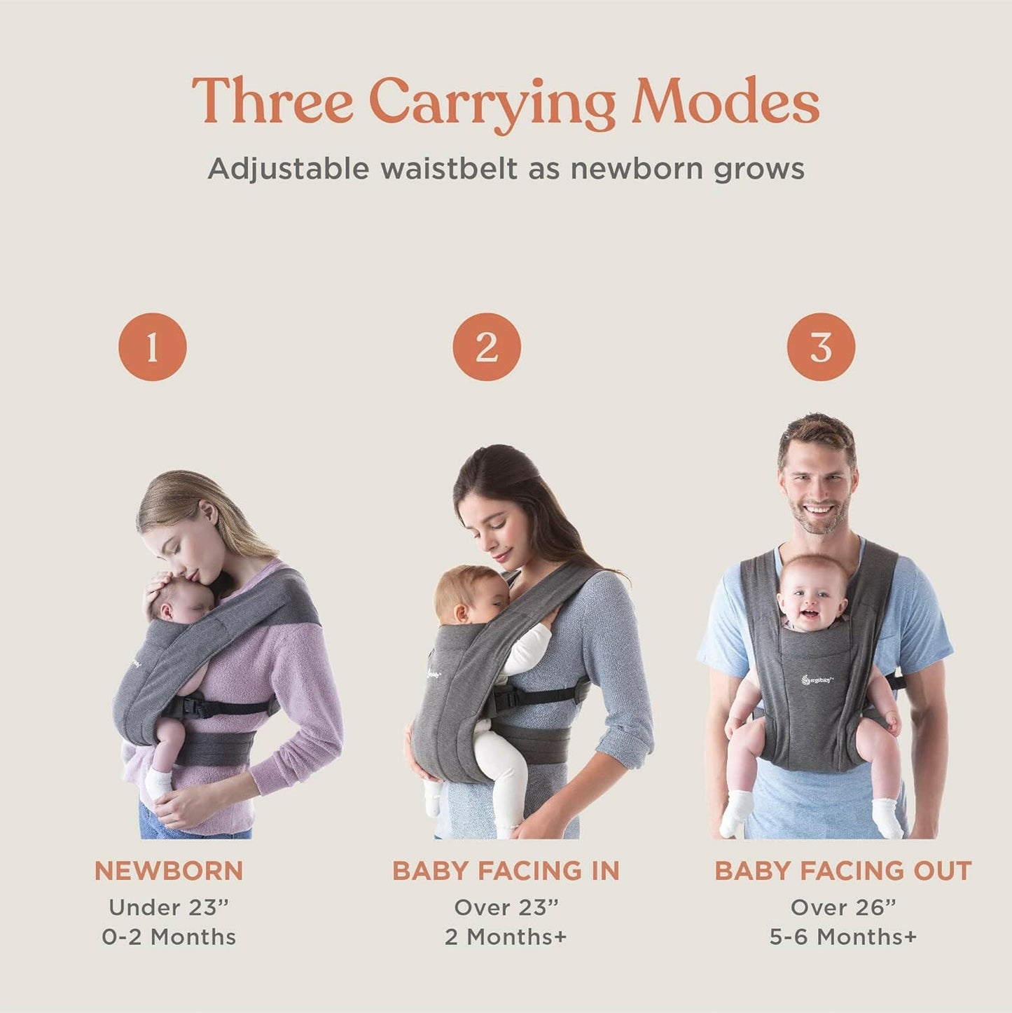 حاملة لفافة الأطفال حديثي الولادة Embrace Cozy من Ergobaby (7-25 كجم)، نسيج بونتي، رمادي منقط