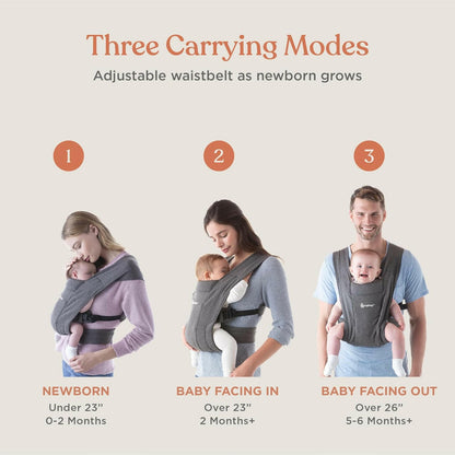 حاملة لفافة الأطفال حديثي الولادة Embrace Cozy من Ergobaby (7-25 كجم)، نسيج بونتي، رمادي منقط