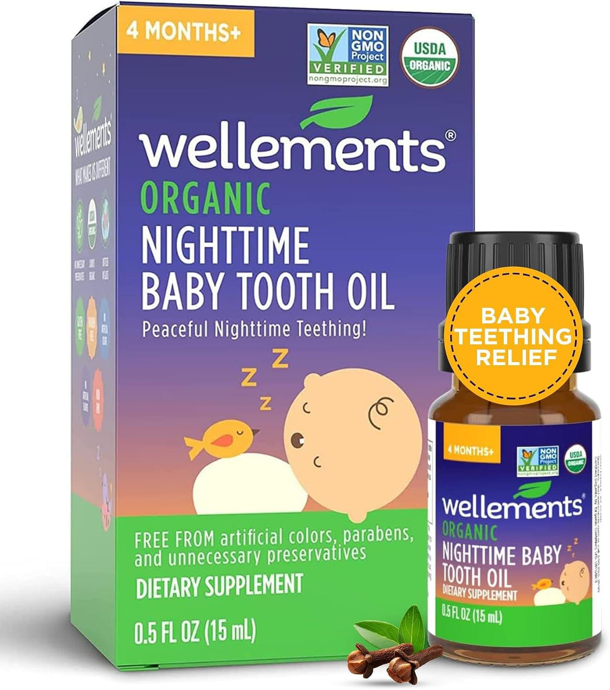 Wellements Organic Nighttime Baby Tooth Oil Teething Gum Relief* (0.5 Fl Oz) 4 Month+