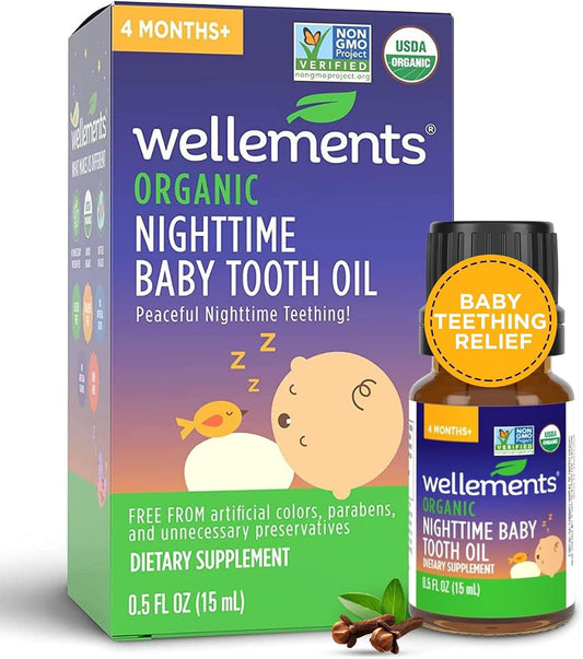 Wellements Organic Nighttime Baby Tooth Oil Teething Gum Relief* (0.5 Fl Oz) 4 Month+