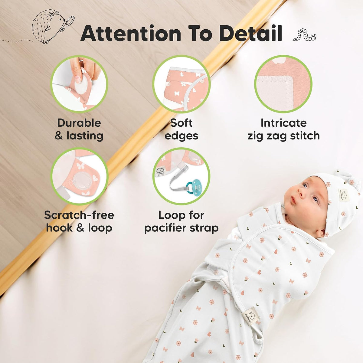Keababies Soothe Swaddle Wraps with Knot Hats (Aspire) - Pack of 3
