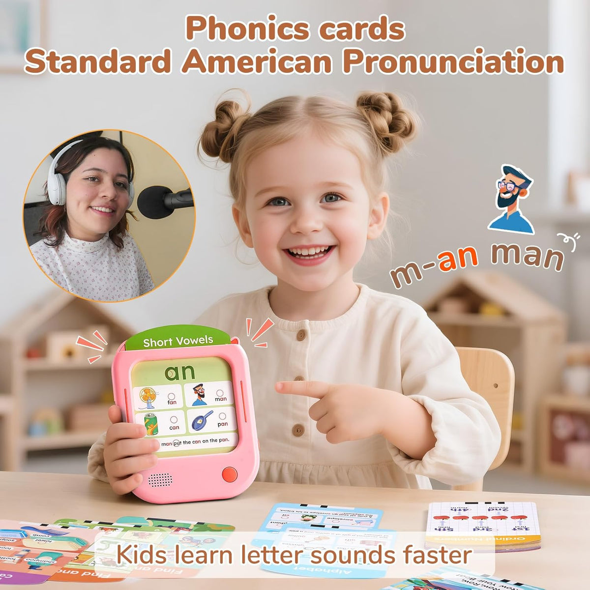 JoyCat Kids Learning Tablet with Talking Phonics Flash Cards – 156 Pages (Pink)