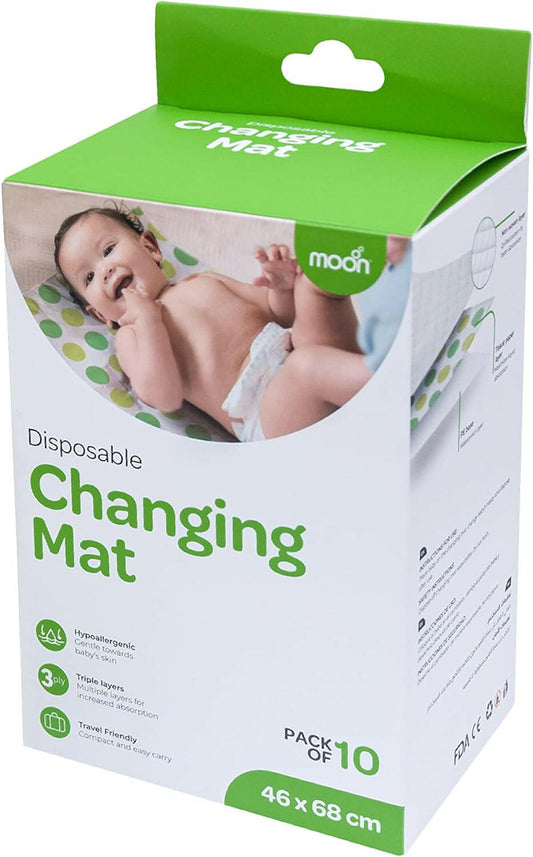 MOON Disposable Waterproof Changing Mats for Baby/Infant Ultra-Absorbent Soft Leak-Proof Portable Diaper Changing Pad Liners,46 x 68 cm-Pack of 10