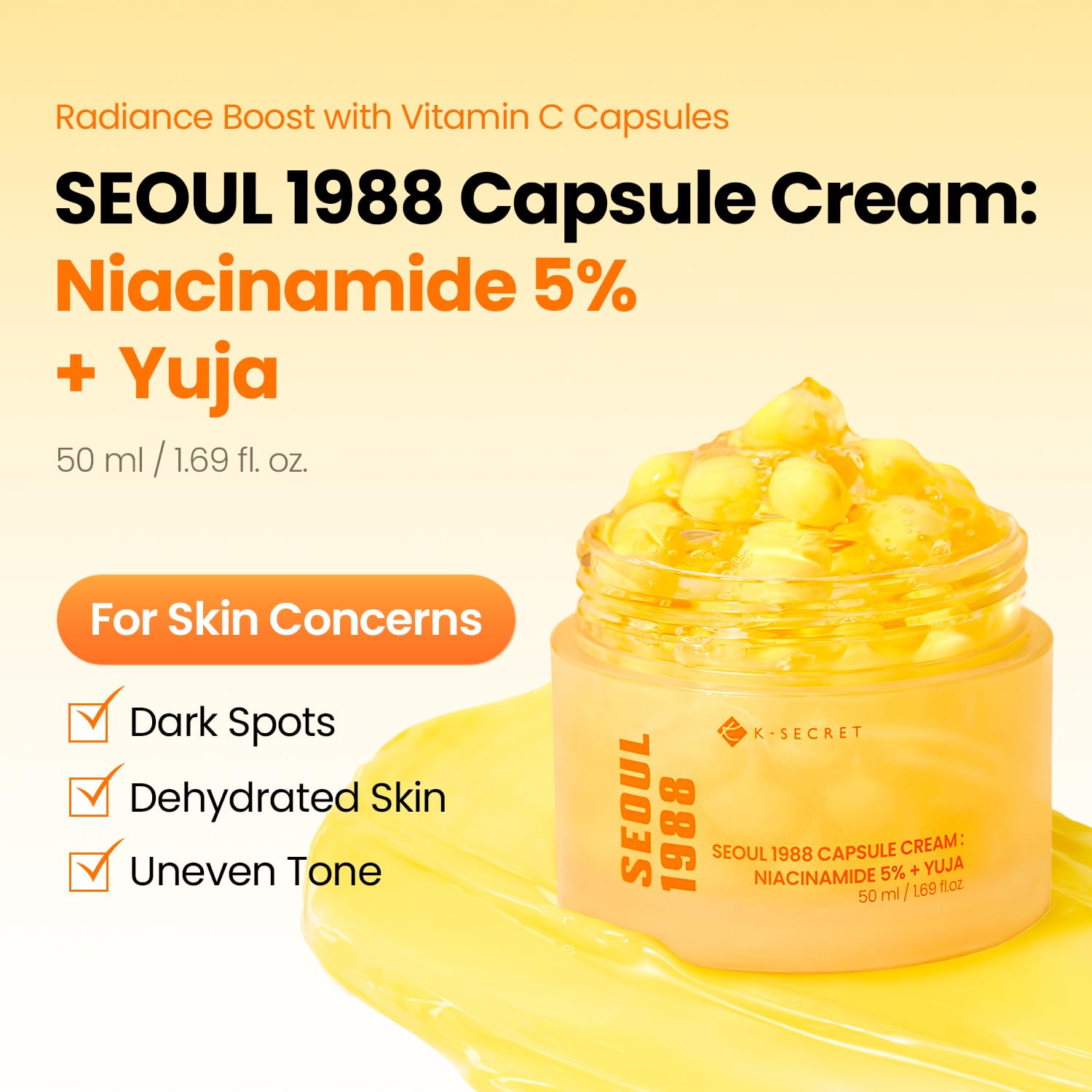 K-Secret Seoul 1988 Niacinamide Capsule Cream Hydrating Face Moisturizer (50ml).