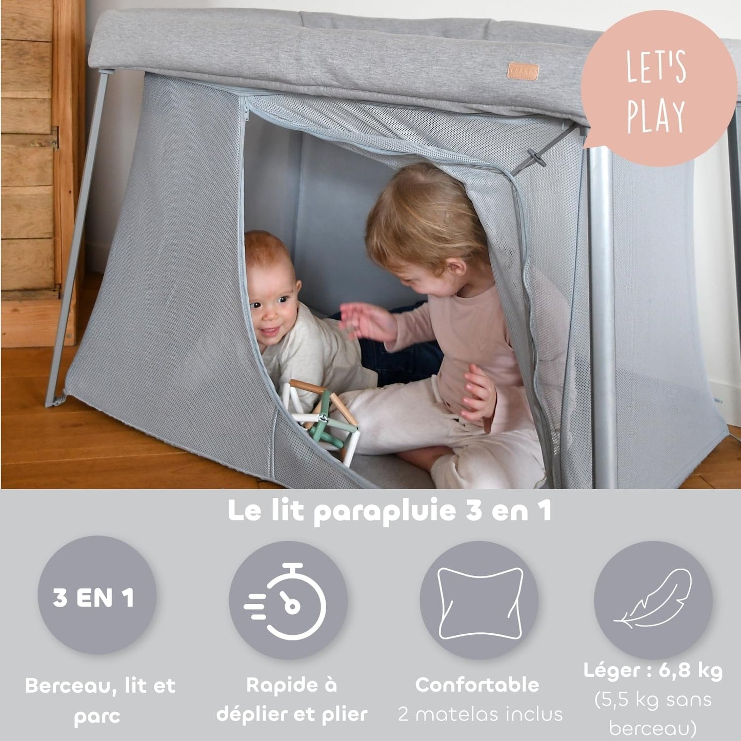 Beaba 4 In 1 Travel Cot Pebble (Grey)