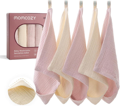 Momcozy Baby Washcloths 4 Layer Design Cotton for Newborns (Beige & Pink)