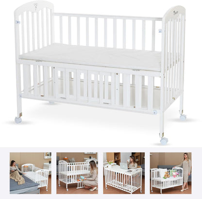 Teknum 4 in 1 Wooden Bedside With Storage and Height Adjustment (White) From Newborn Upto 4ys  Old