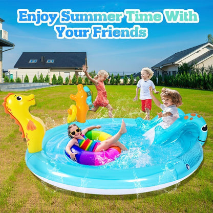 JILONG - Sea Animal Inflatable Kids Pool with Slide, Sprinkler & Play Accessories