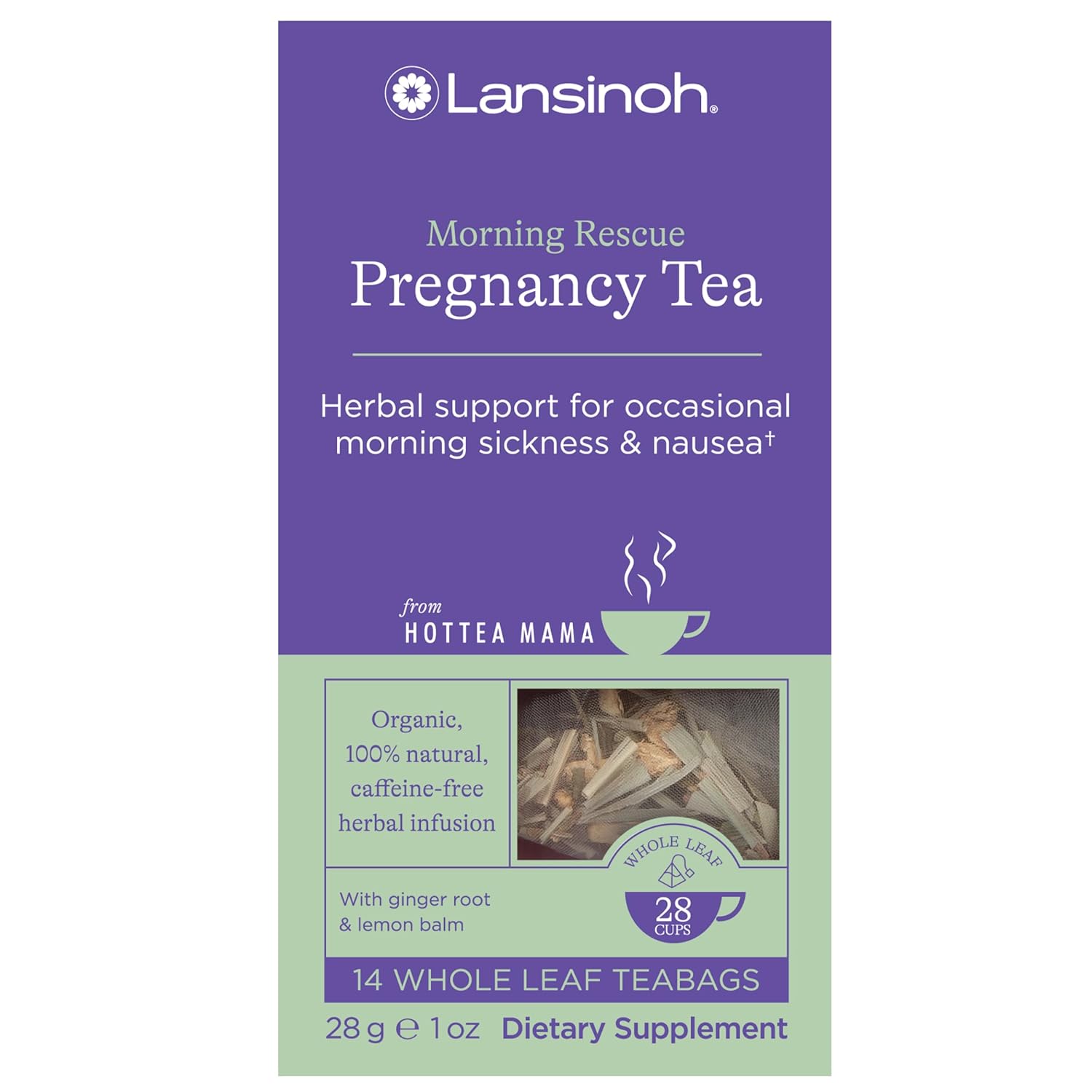 Lansinoh + HotTea Mama Morning Rescue, Pregnancy Morning Sickness Relief Tea, 14pcs