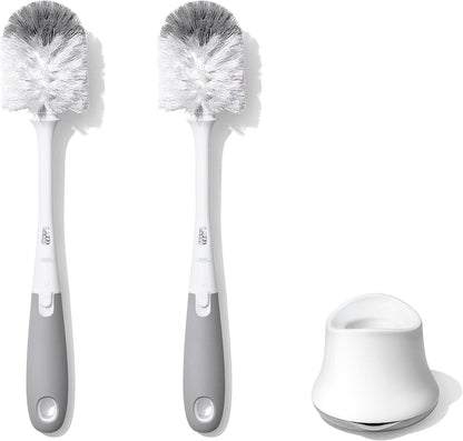 OXO Tot فرشتان لتنظيف الزجاجات مع منظف حلمات الرضاعة وحامل واحد، رمادي