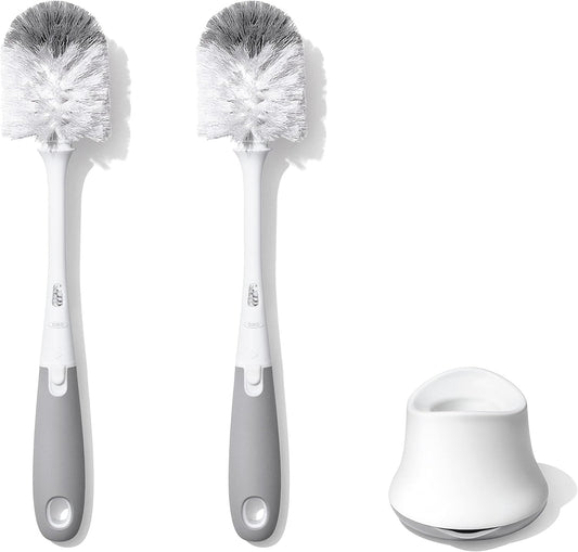 OXO Tot فرشتان لتنظيف الزجاجات مع منظف حلمات الرضاعة وحامل واحد، رمادي