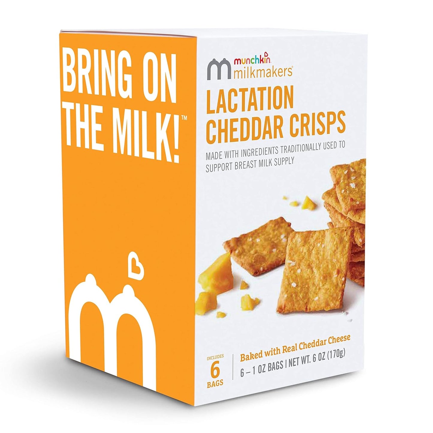Munchkin Milkmakers Lactation Cheddar Crisps for Breastfeeding Moms with Oats and Flax, 6 Count