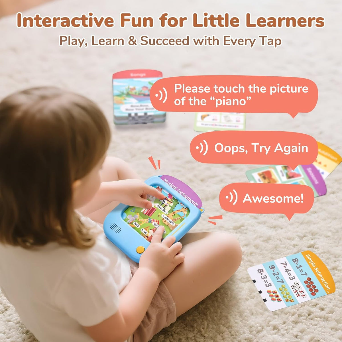 JoyCat Kids Learning Tablet with Talking Phonics Flash Cards – 156 Pages (Blue)