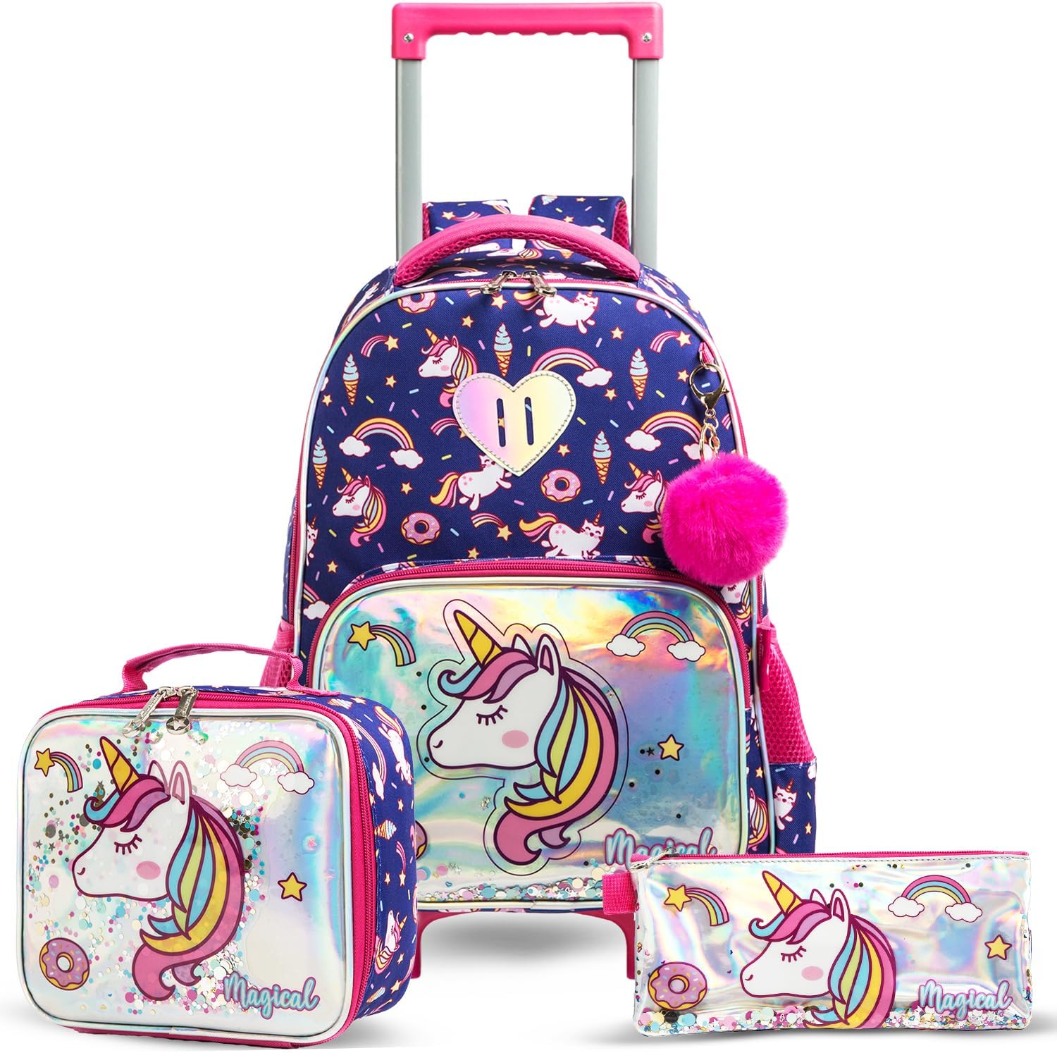 Eazy Kids Set of 3 Trolley School Bag Lunch Bag & Pencil Case