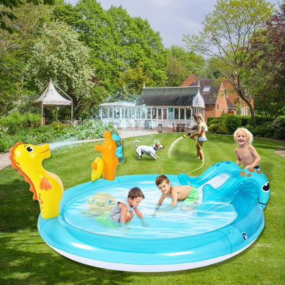 JILONG - Sea Animal Inflatable Kids Pool with Slide, Sprinkler & Play Accessories