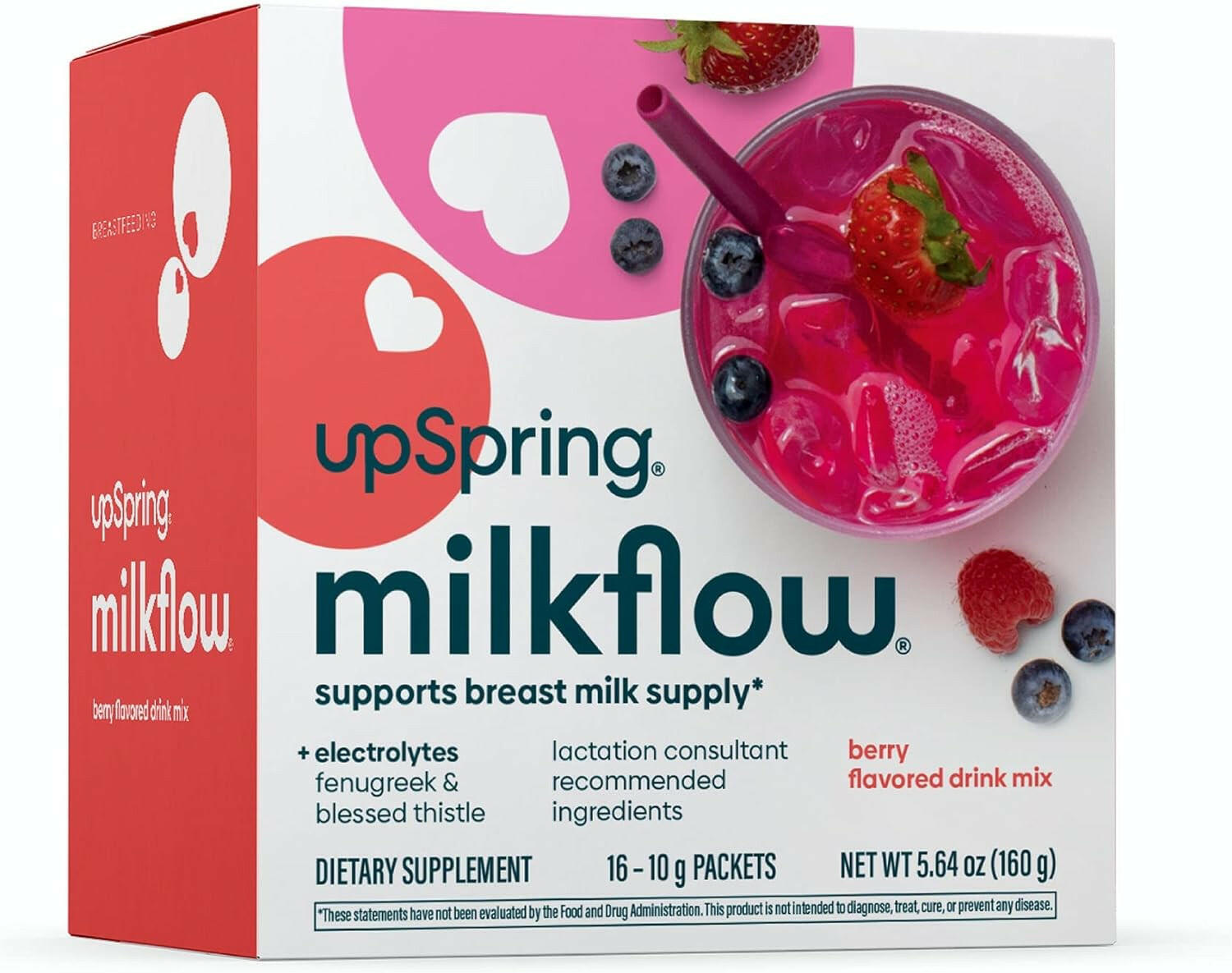 مزيج مشروب مكمل للرضاعة الطبيعية من UpSpring Milkflow Electrolyte مع الحلبة ونكهة التوت و16 مزيج مشروب