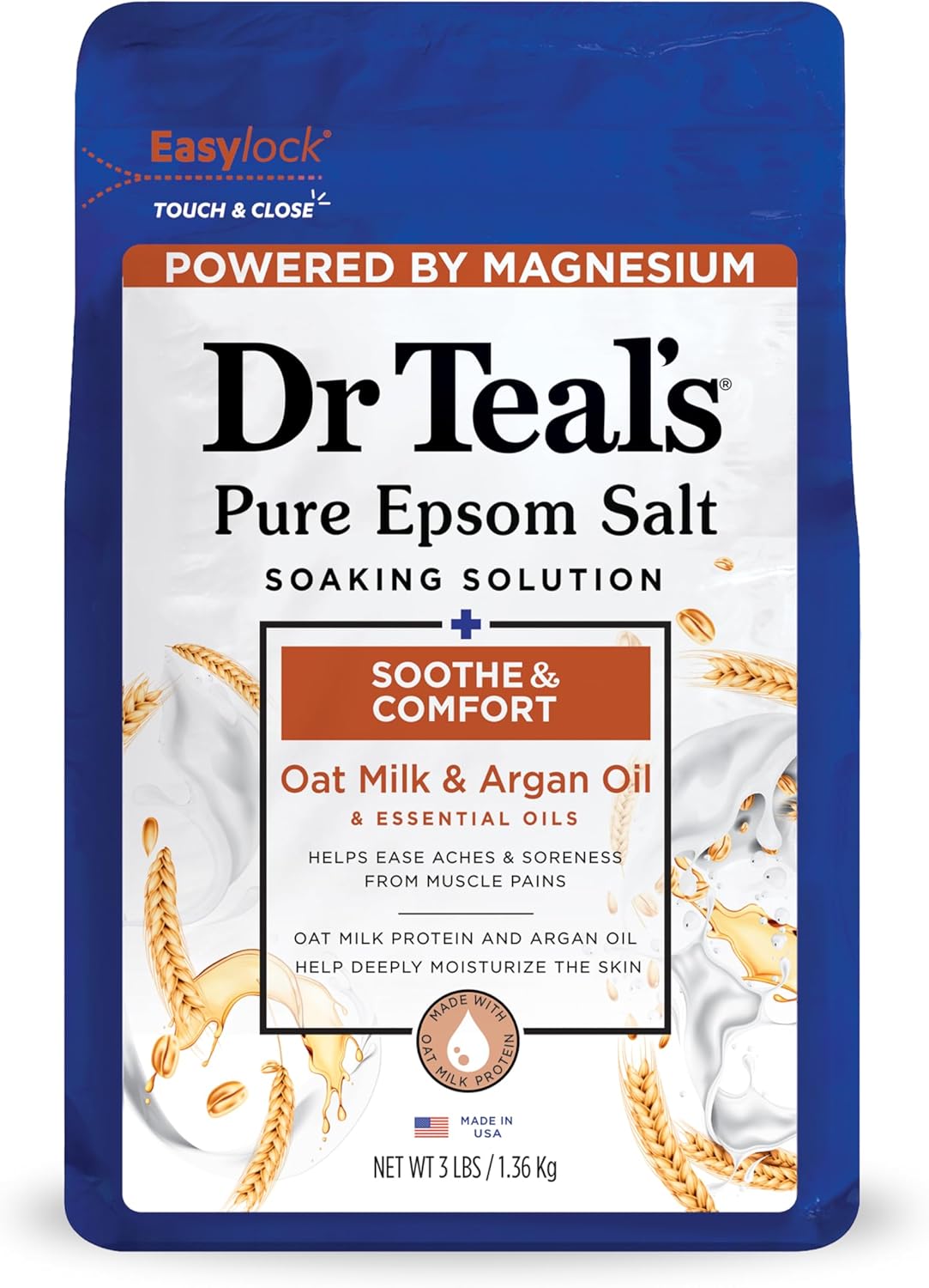 Dr. Teal's Epsom Salt Magnesium Soak, Soothe & Comfort with Oat Milk & Argan Oil (1.36kg) 