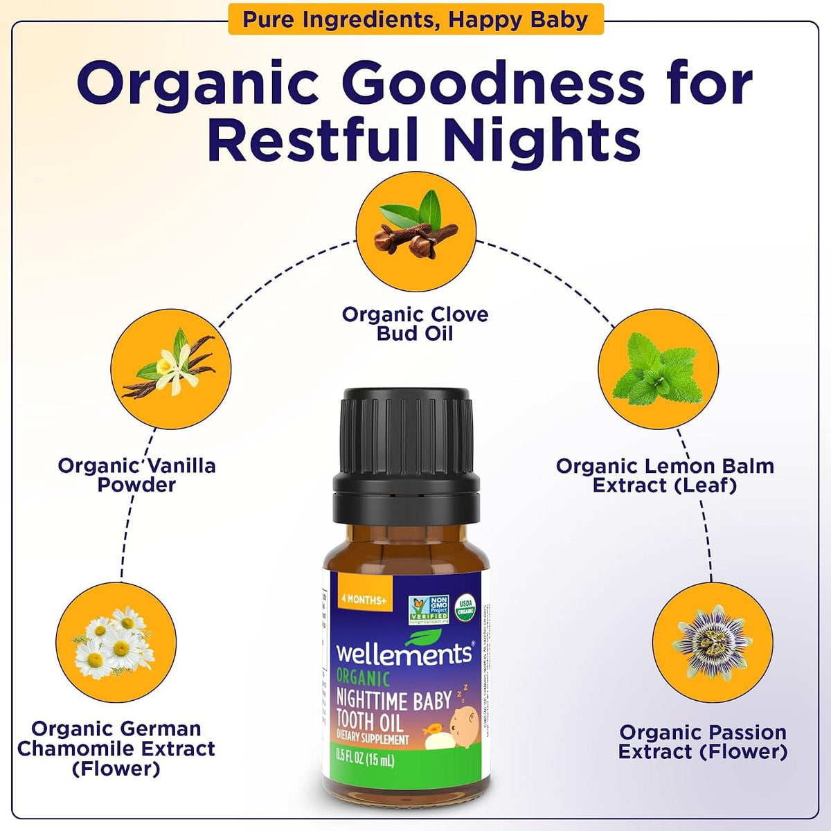 Wellements Organic Nighttime Baby Tooth Oil Teething Gum Relief* (0.5 Fl Oz) 4 Month+