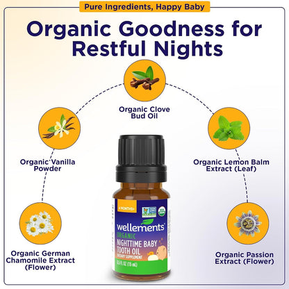 Wellements Organic Nighttime Baby Tooth Oil Teething Gum Relief* (0.5 Fl Oz) 4 Month+