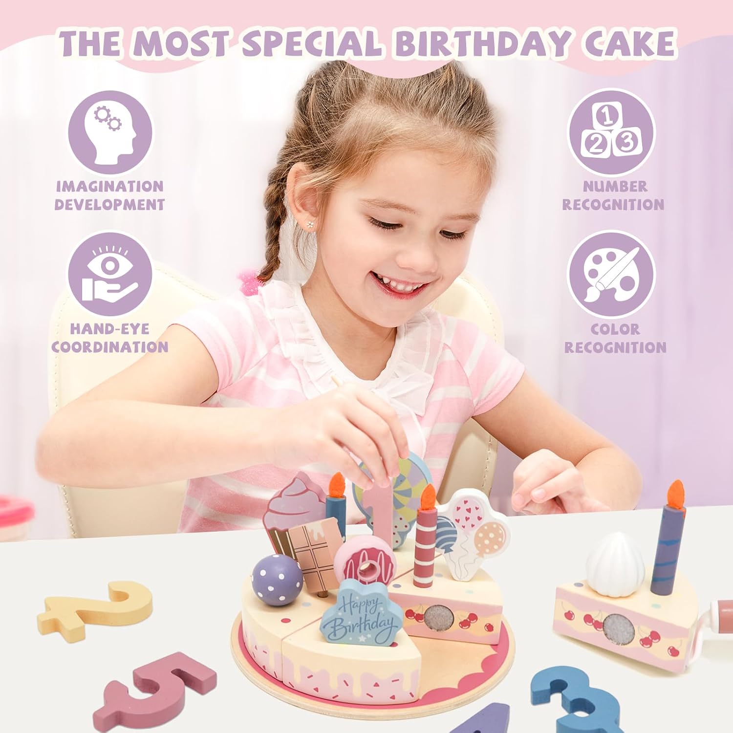 Little Angel Kids Wooden Birthday Cake Play Set – 24 Pieces.