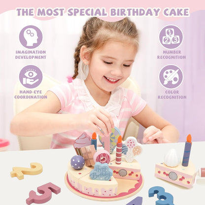 Little Angel Kids Wooden Birthday Cake Play Set – 24 Pieces.