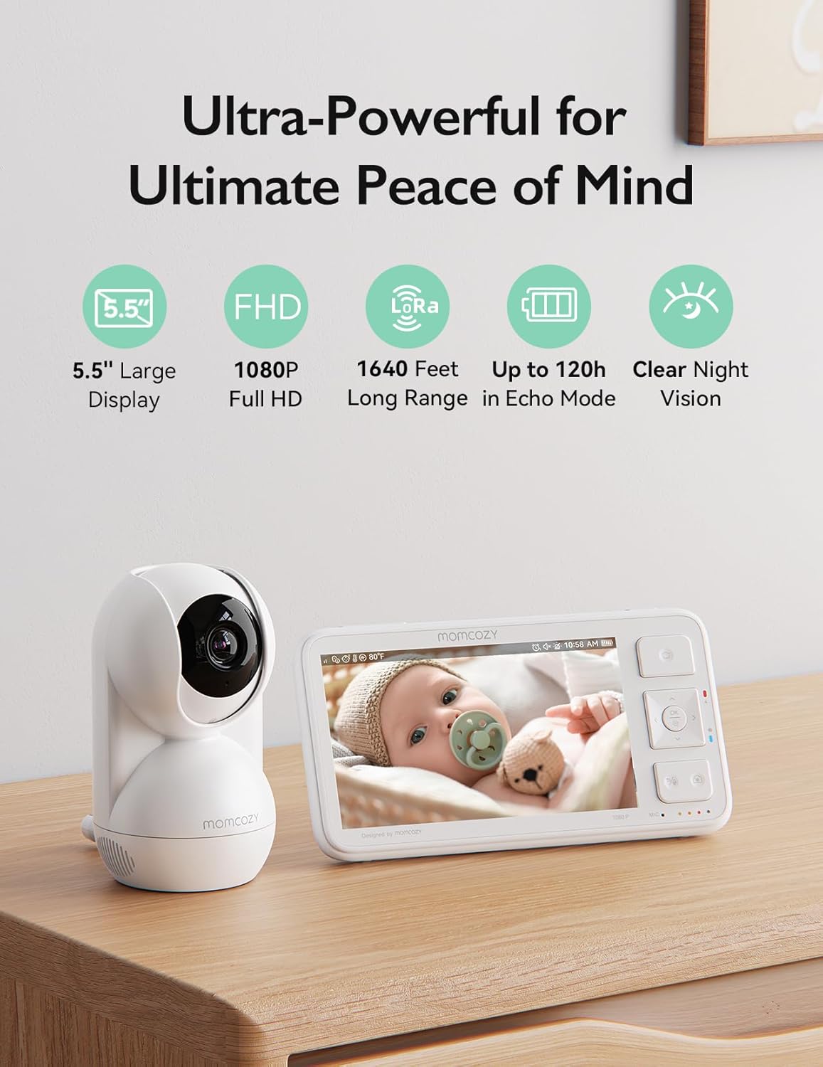 Momcozy Video Baby Monitor, 5.5” 1080P Full HD Baby Monitor with Camera