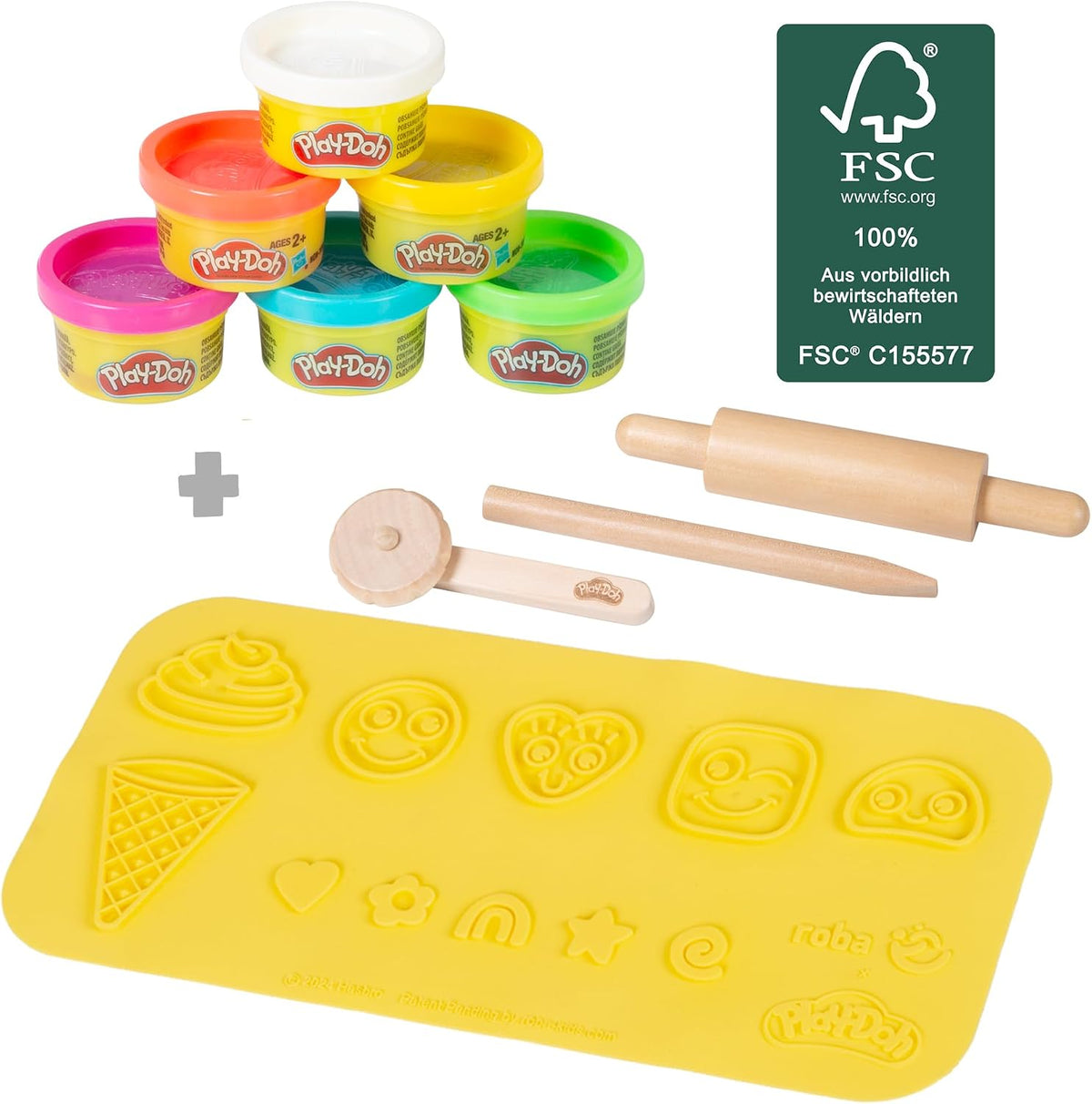 Play-Doh - Kids Starter Set – 3D Creative Mat, FSC Wooden Tools, 6 Kneading Cans