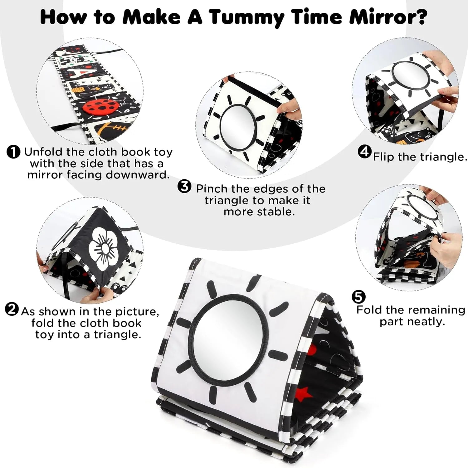 Urmywo Black and White Tummy Time High Contrast Toys, Soft Baby Book (0-3 Months)