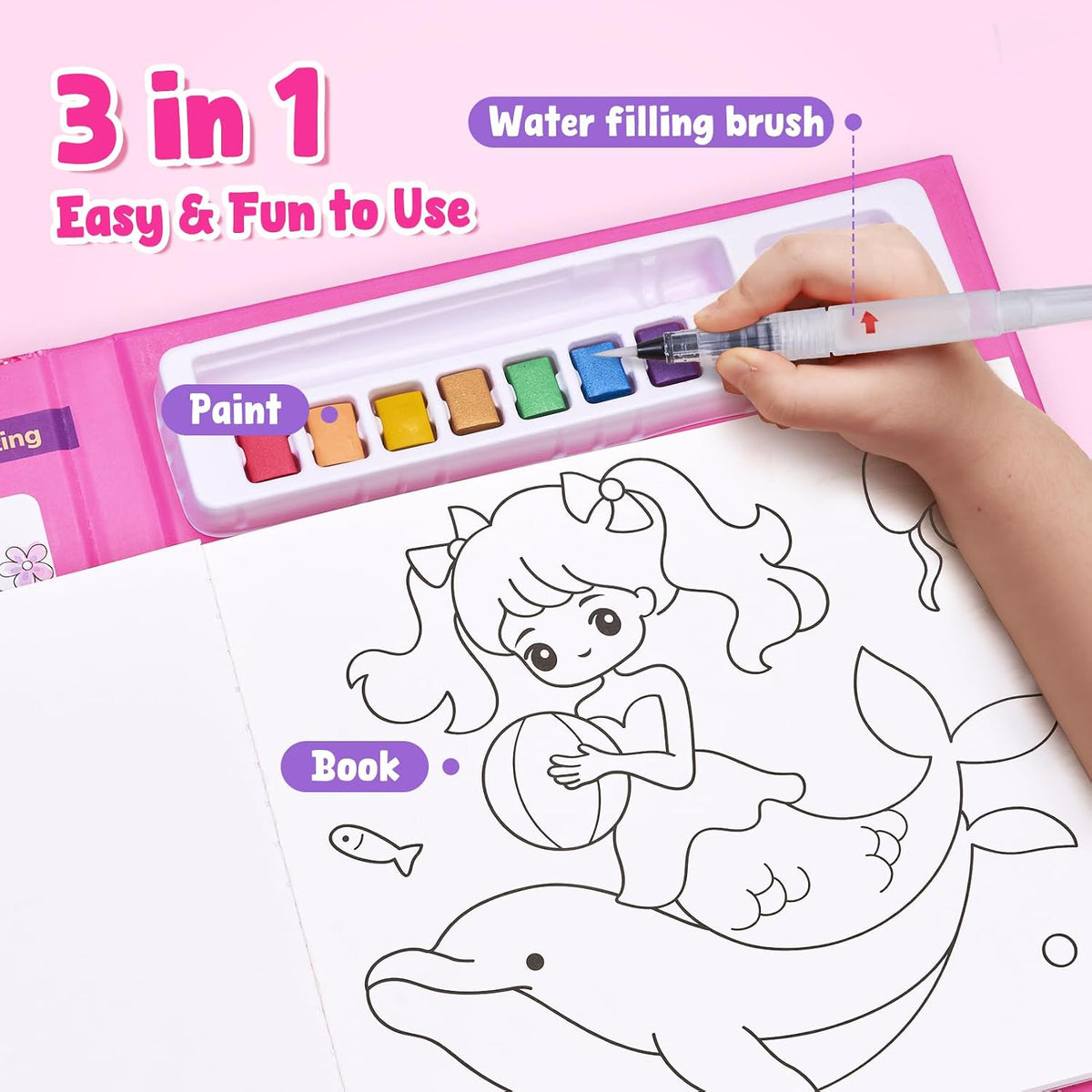 JoyCat Paint with Water Coloring Book & Shimmer Art – Magical Pony