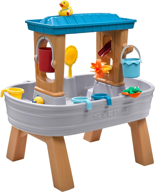 Step2 Rain Showers Splash Tub Water Play with 13-Piece Accessory Set Garden for Children in Grey & Brown.