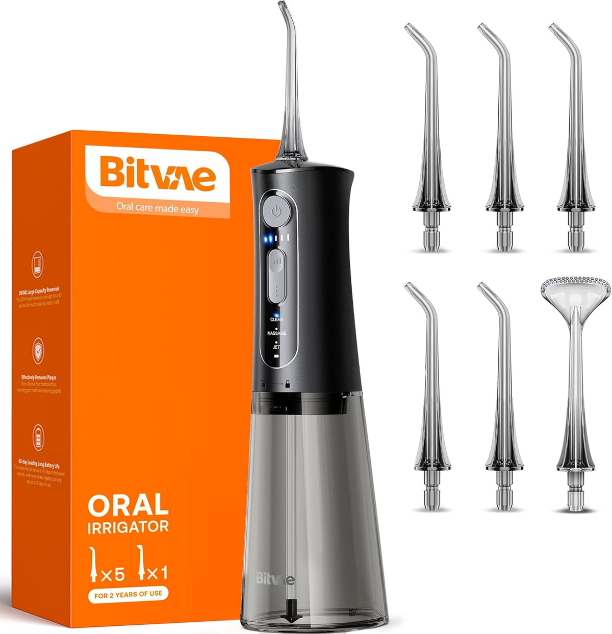 Bitvae C2 Water Flosser (Black) + 6 Pcs Nozzles