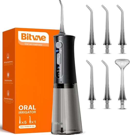 Bitvae C2 Water Flosser (Black) + 6 Pcs Nozzles