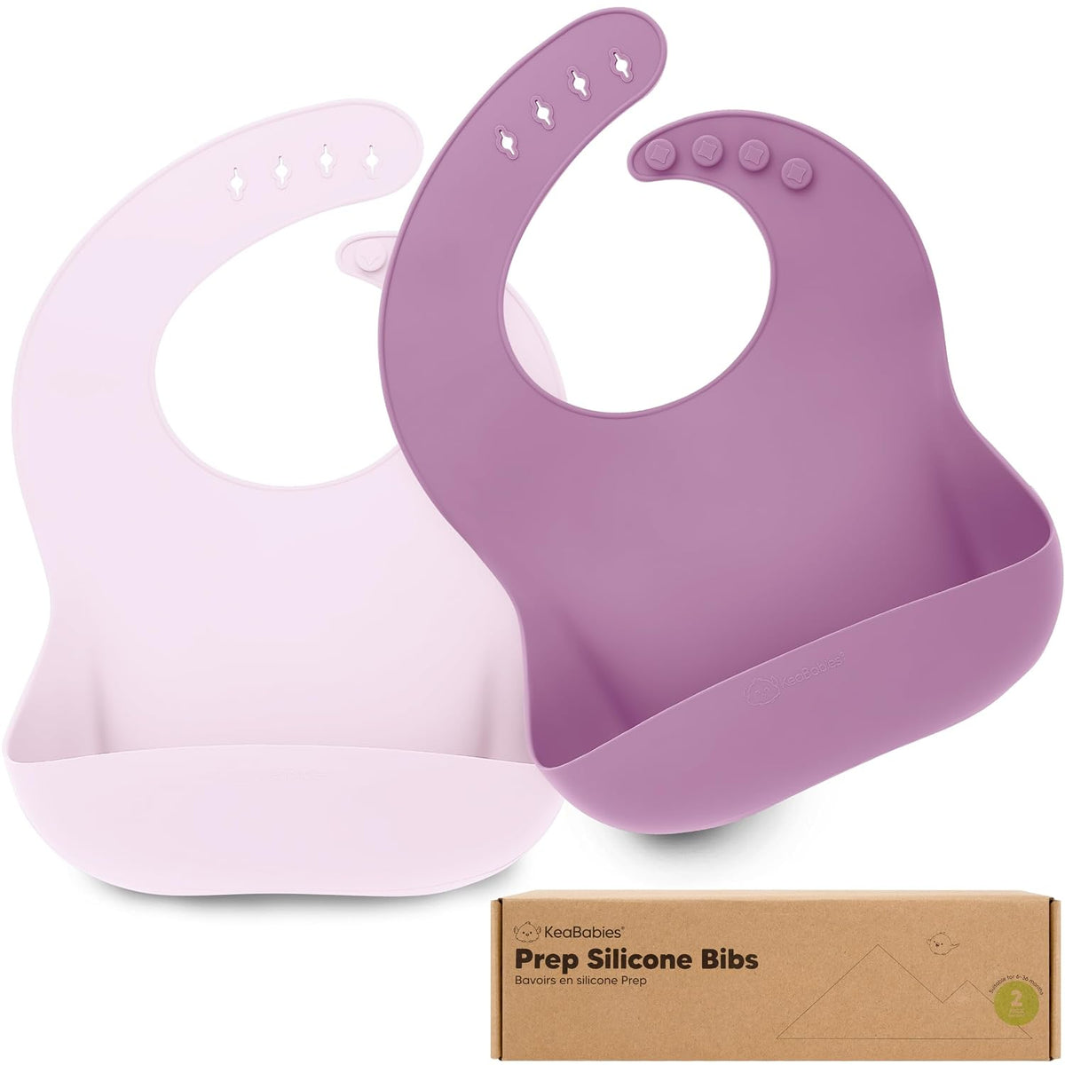 Keababies Prep Silicone Bibs (Amethyst) - Pack of 2