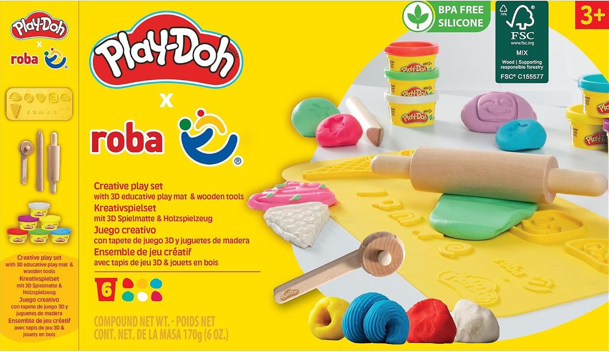 Play-Doh - Kids Starter Set – 3D Creative Mat, FSC Wooden Tools, 6 Kneading Cans