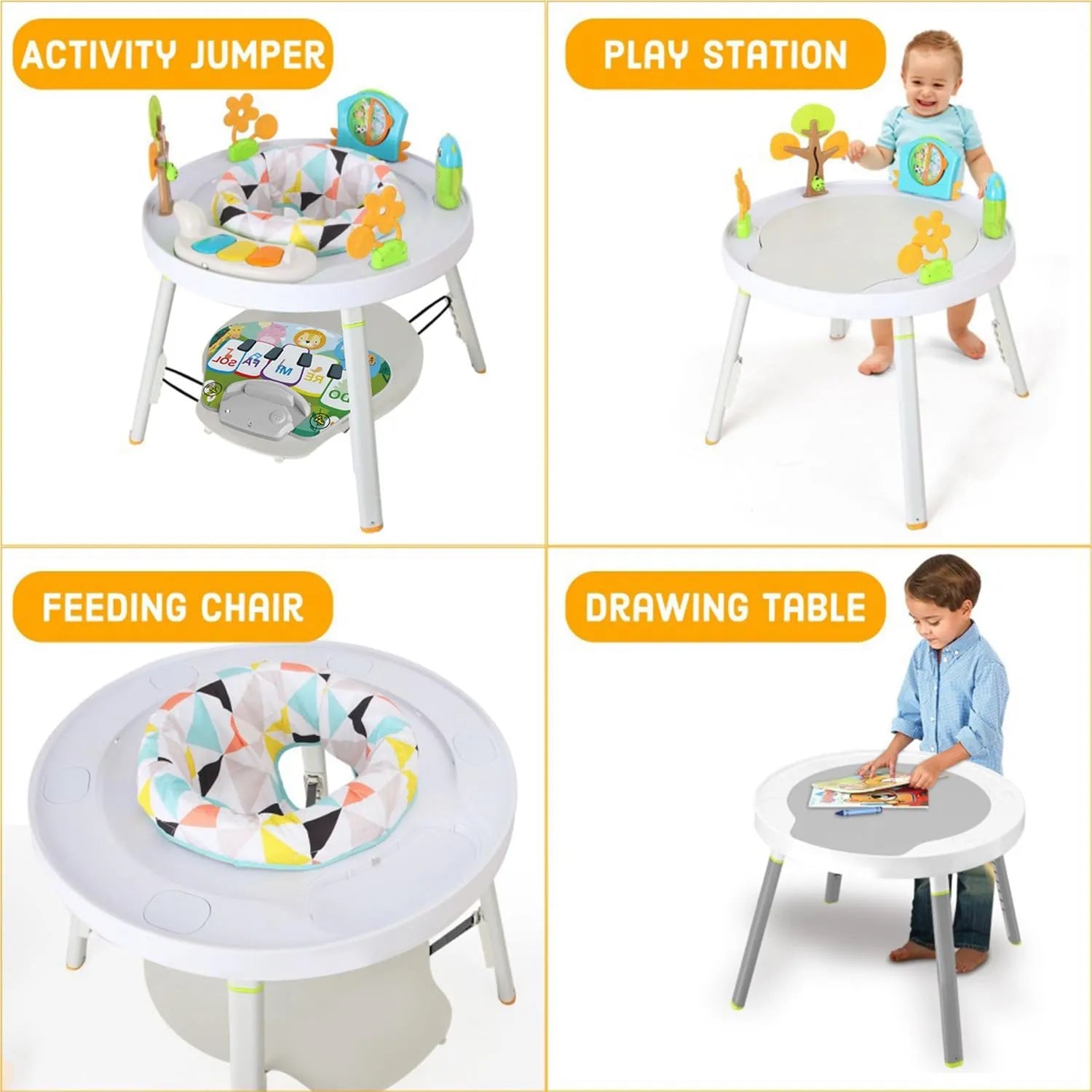 Teknum 4-In-1 Activity Jumper, Feeding Chair, Drawing Table, Playing Station With Musical Mat