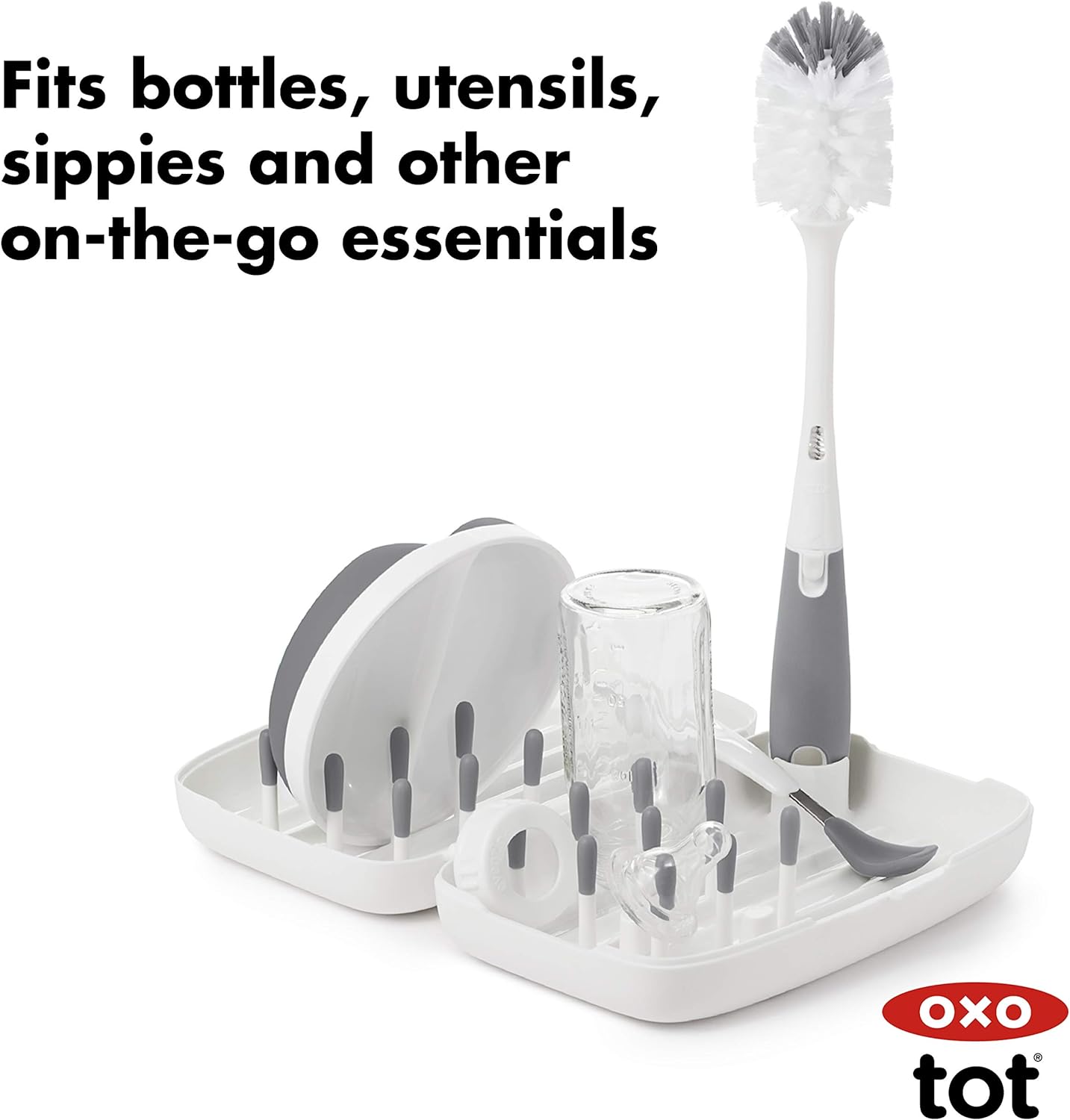 OXO Tot Travel Size Drying Rack with Bottle Brush- Gray