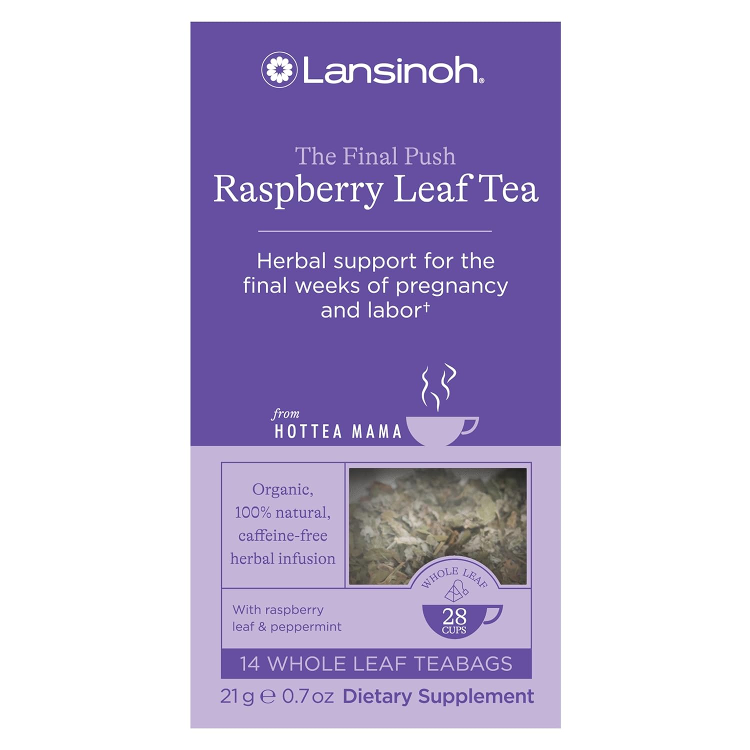 Lansinoh + HotTea Mama Final Push Tea, Red Raspberry Leaf Tea for Labor and Delivery Prep, 14pcs