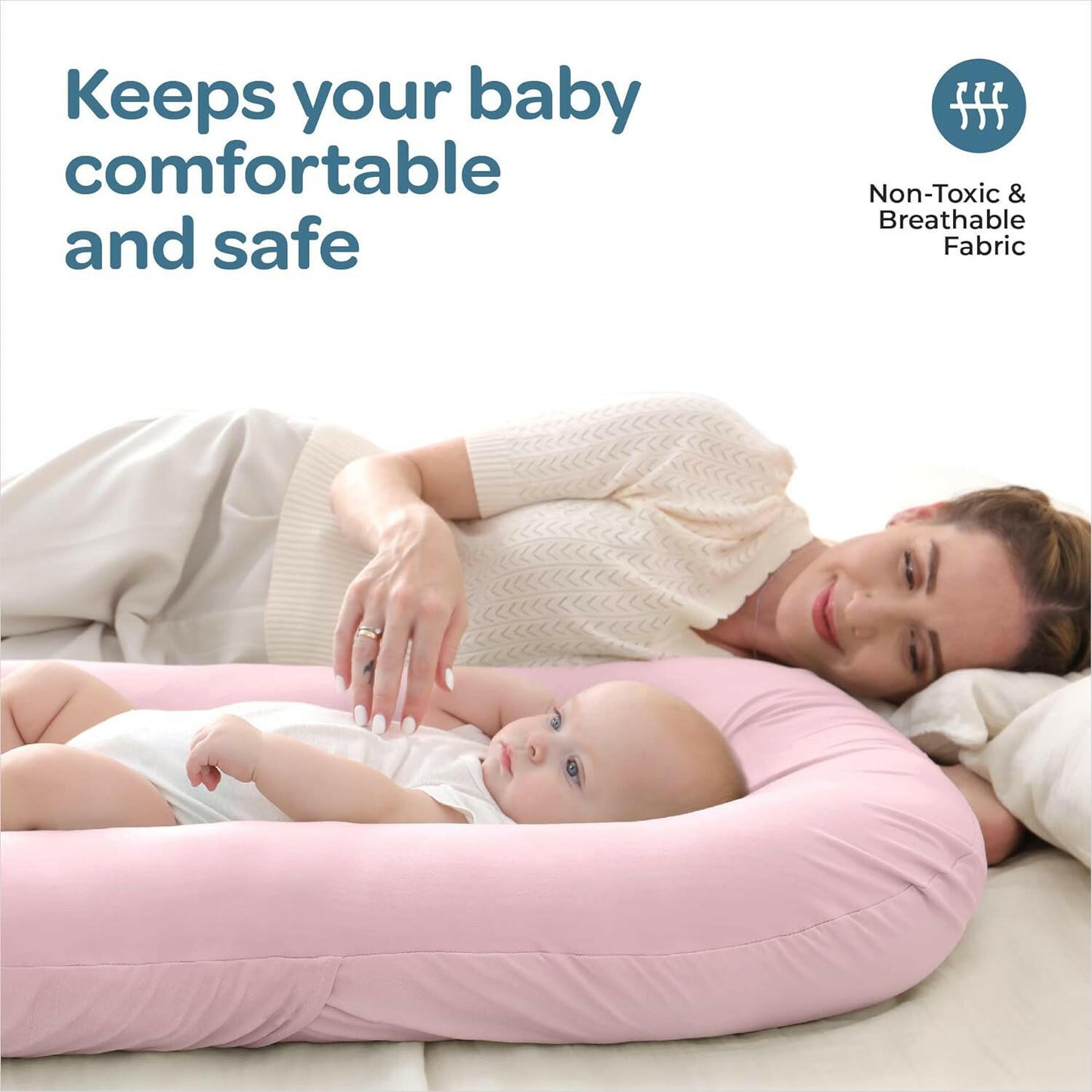 MOON Baby Lounger & Infant Floor Seat, Newborn Essentials Cotton Fabric Baby Nest Ultra Comfortable Infant Napper, Portable and Adjustable Newborn Sleeper, Suitable for 0-9 Months.