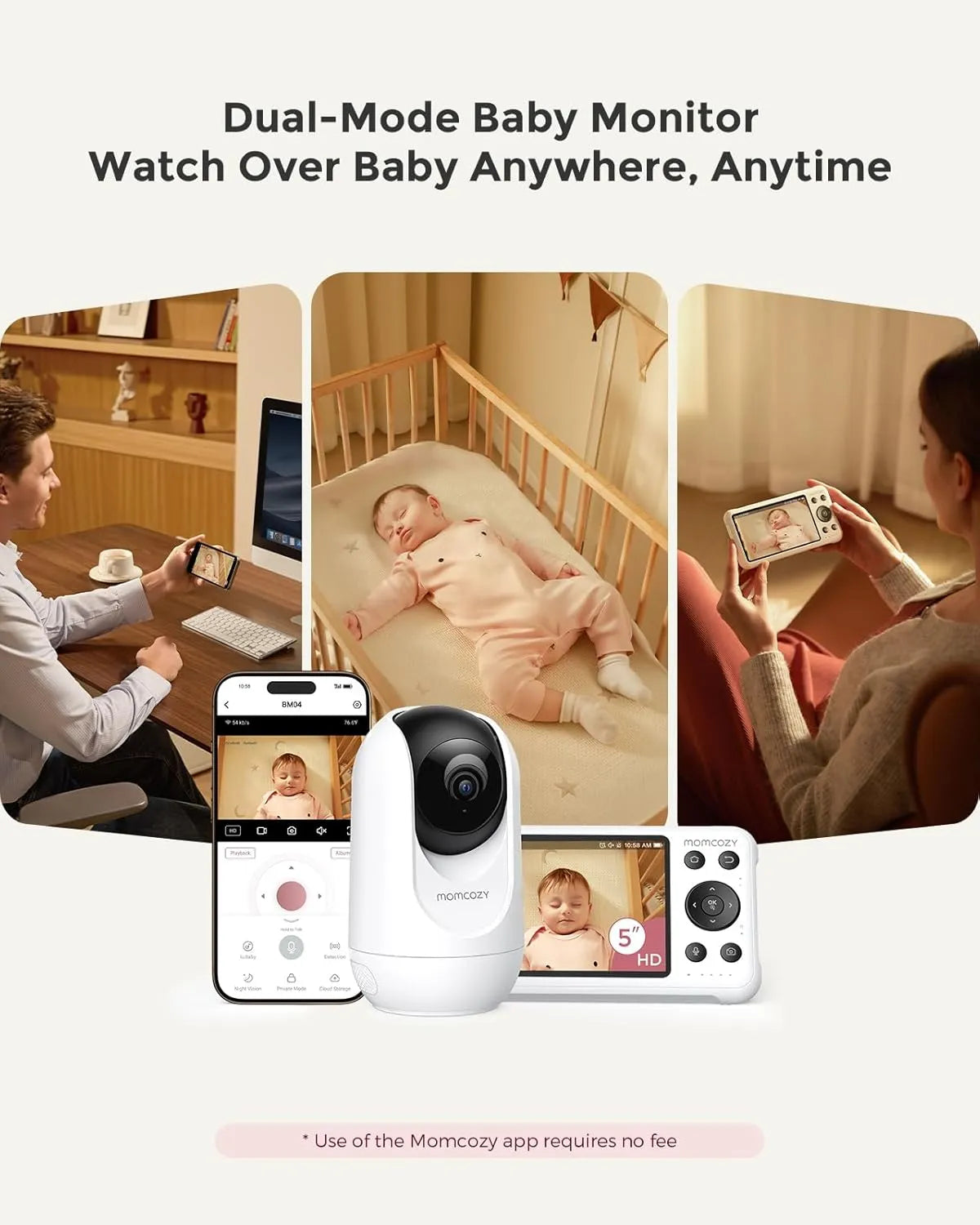 كاميرا Momcozy لمراقبة الطفل الذكية بشاشة 5 بوصات ووضع تشغيل مزدوج