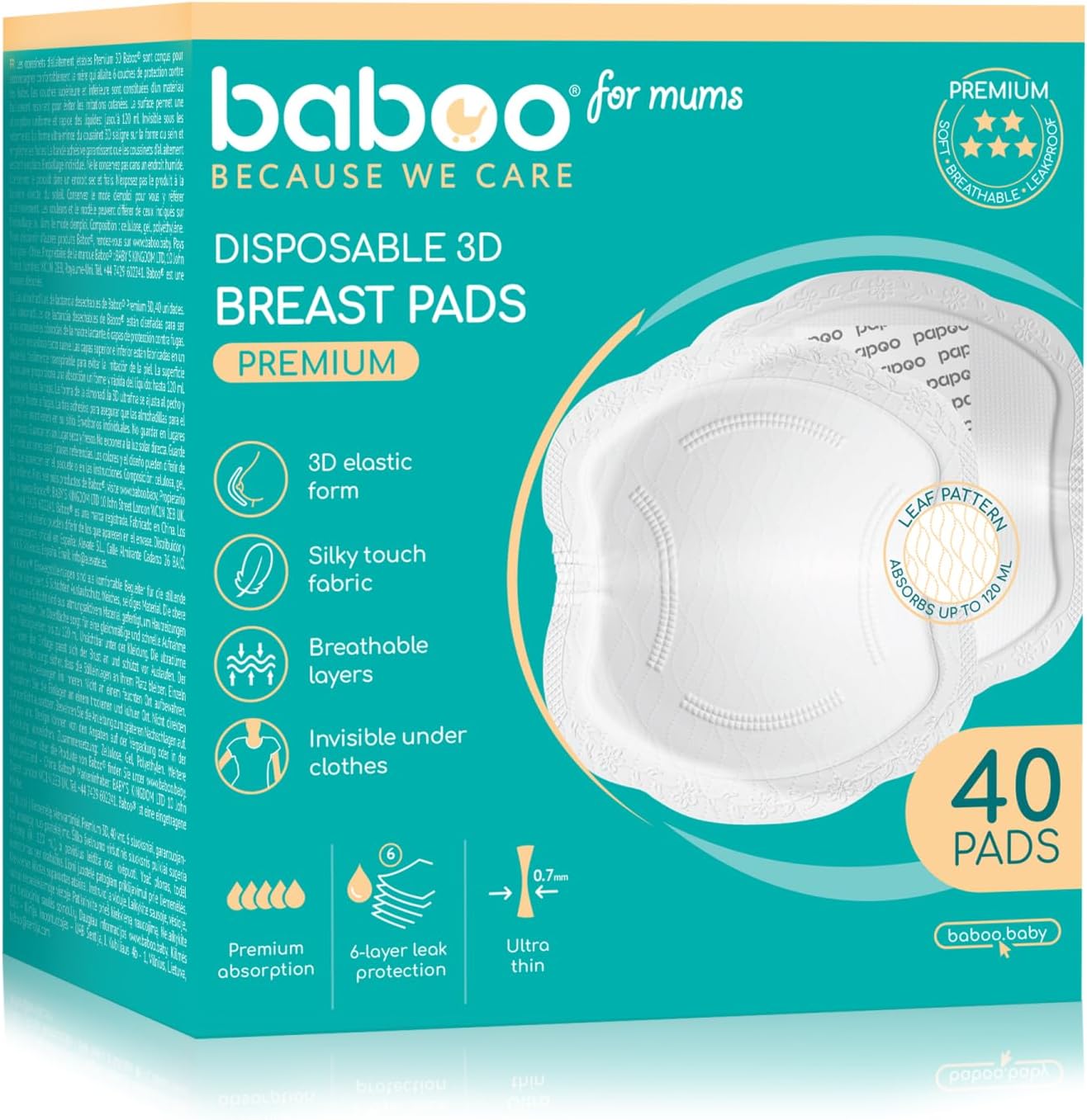 Baboo Premium Ultra-Slim Disposable Nursing Breast Pads (40pcs)