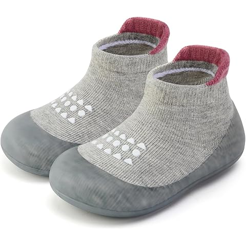 Hstyle Baby Sock Shoes Toddler Walking Shoes Infant Non-Slip Slippers (Grey)