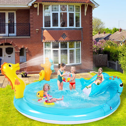JILONG - Sea Animal Inflatable Kids Pool with Slide, Sprinkler & Play Accessories