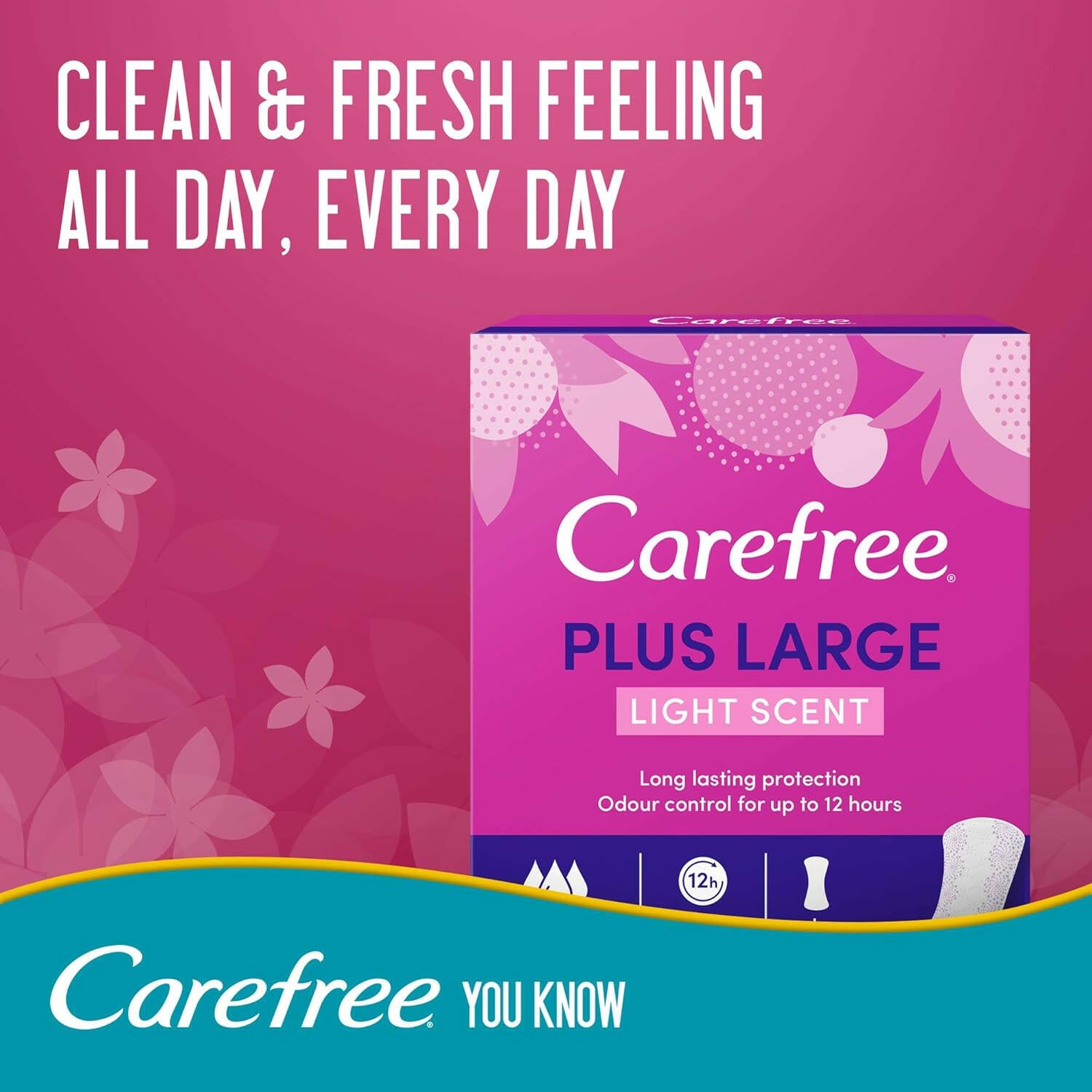 Carefree Daily Panty Liners, Plus Large, Light Scent, 48pcs