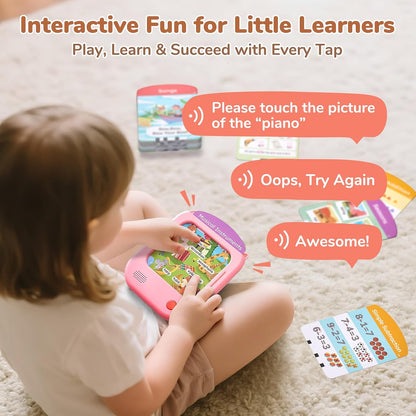JoyCat Kids Learning Tablet with Talking Phonics Flash Cards – 156 Pages (Pink)