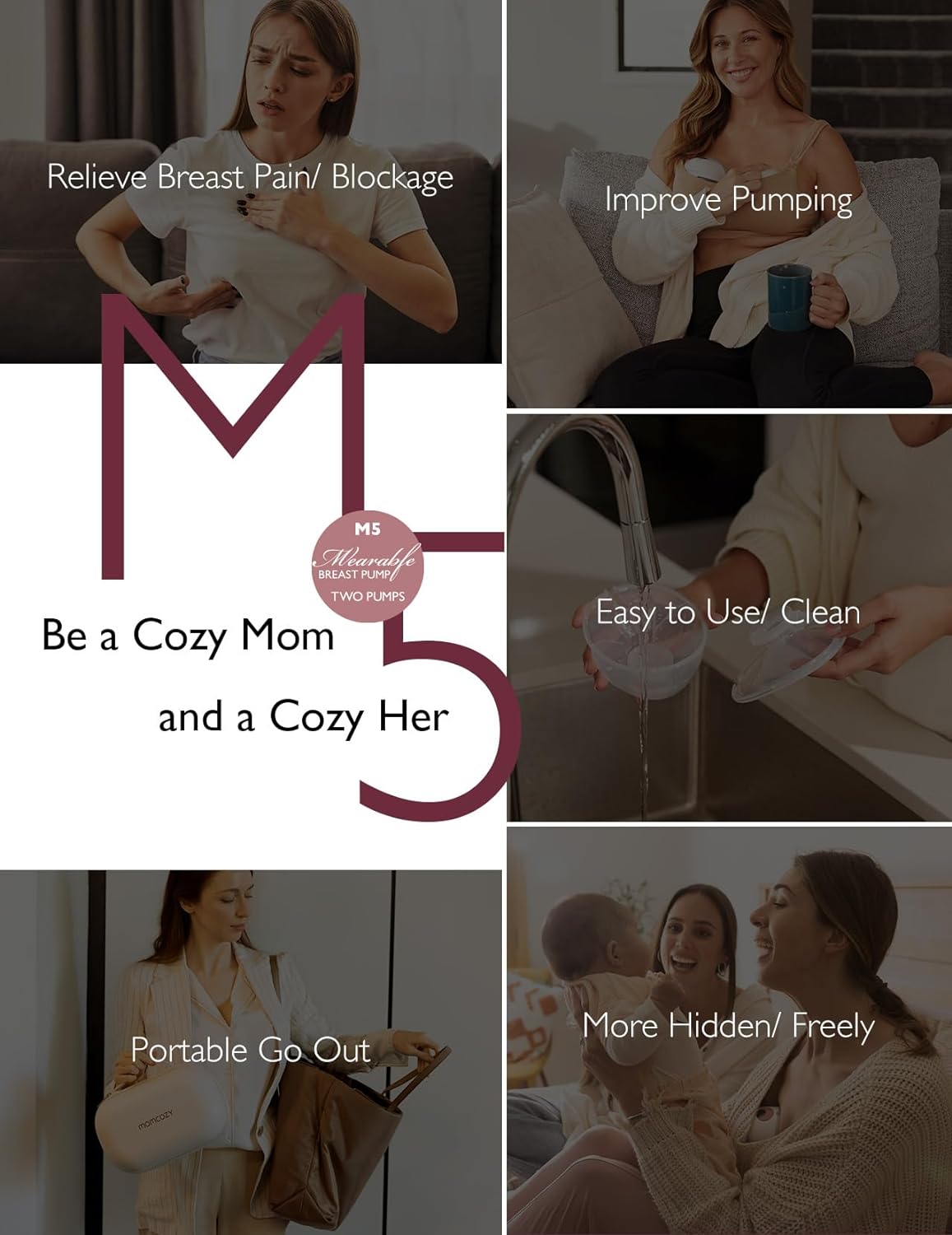 Momcozy M5 Wearable Breast Pump - Maroon