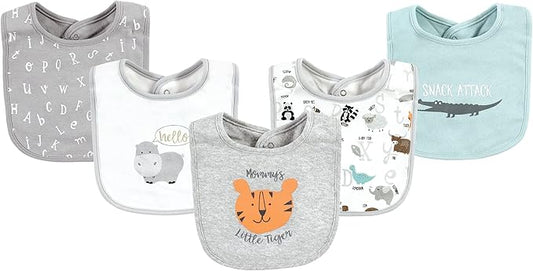 Hudson Baby Unisex Baby Cotton Bibs, Alphabet Animals, 5pcs