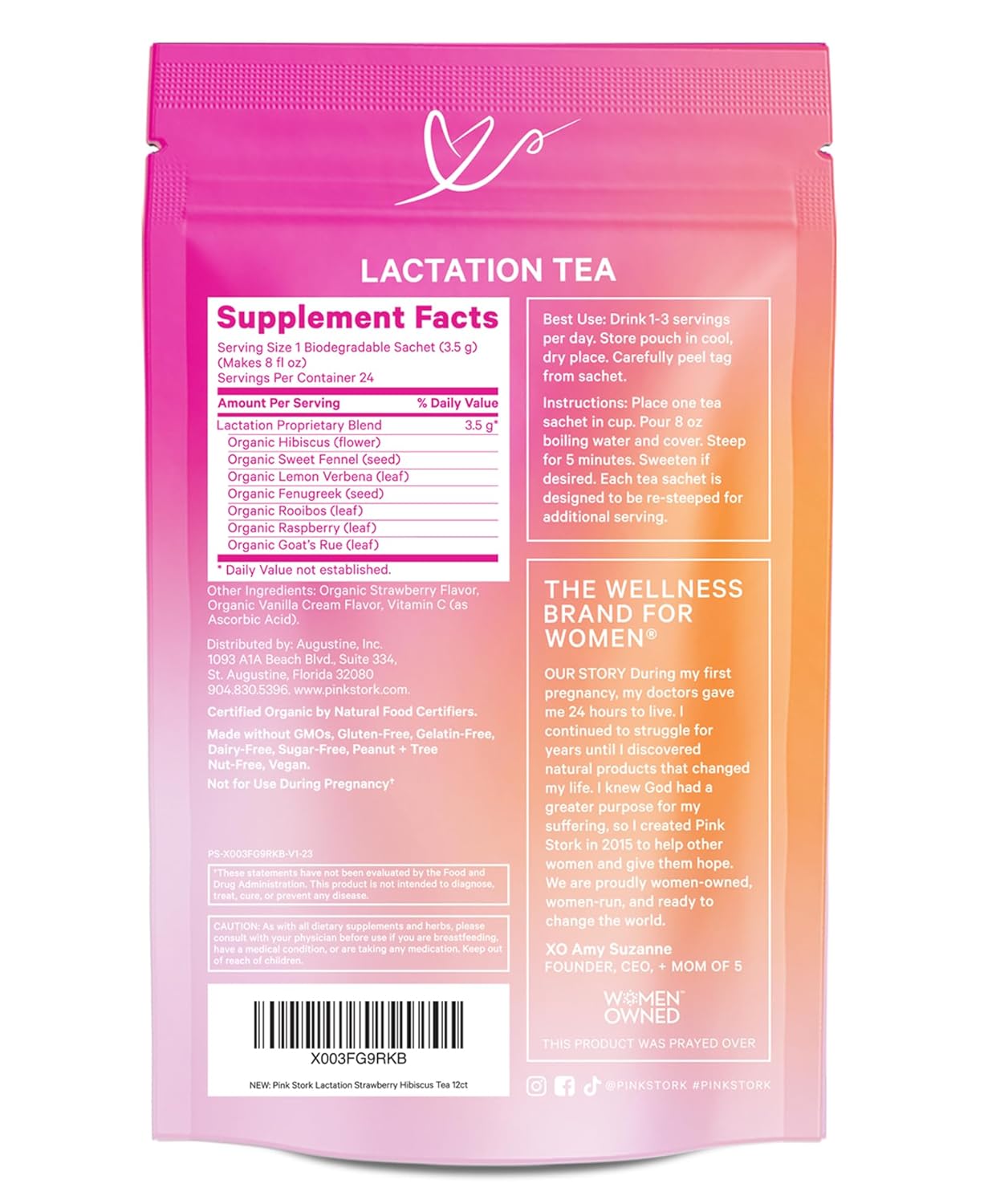 Pink Stork Organic Lactation Tea for Breast Milk Supply and Flow, 12 Sachets