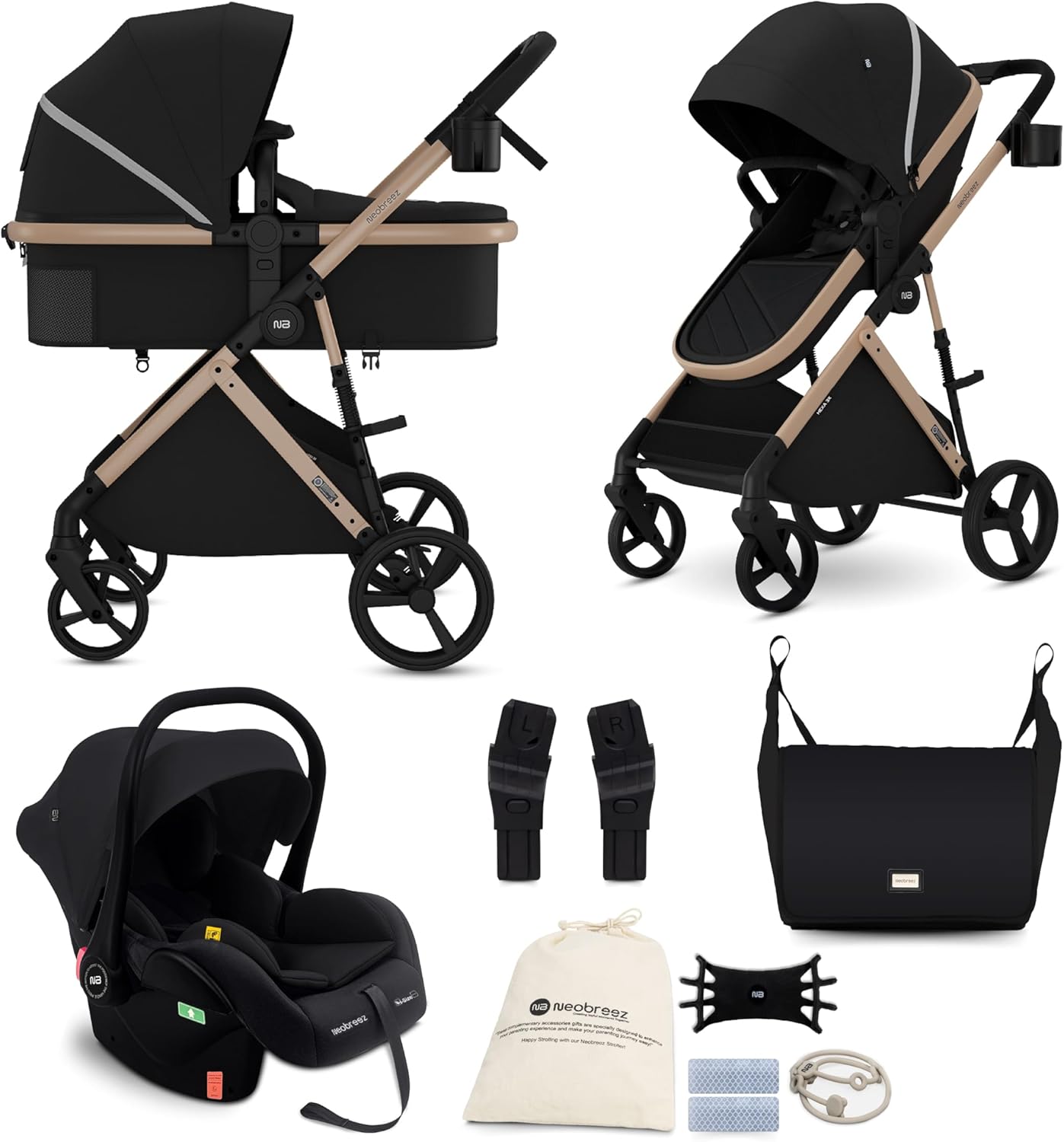 Neobreez Hexa 3X 3-In-1 Travel System Pram Stroller & Baby Car Seat